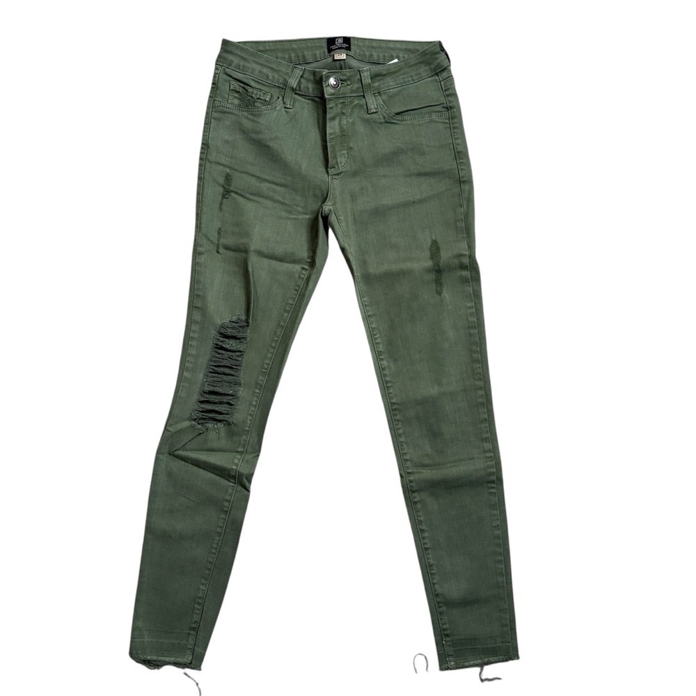 Just Black Distressed Olive Green  Skinny Jeans Size 24